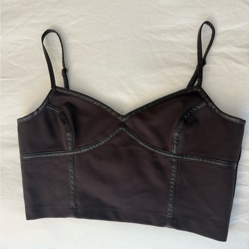 Brown faux leather lined crop top